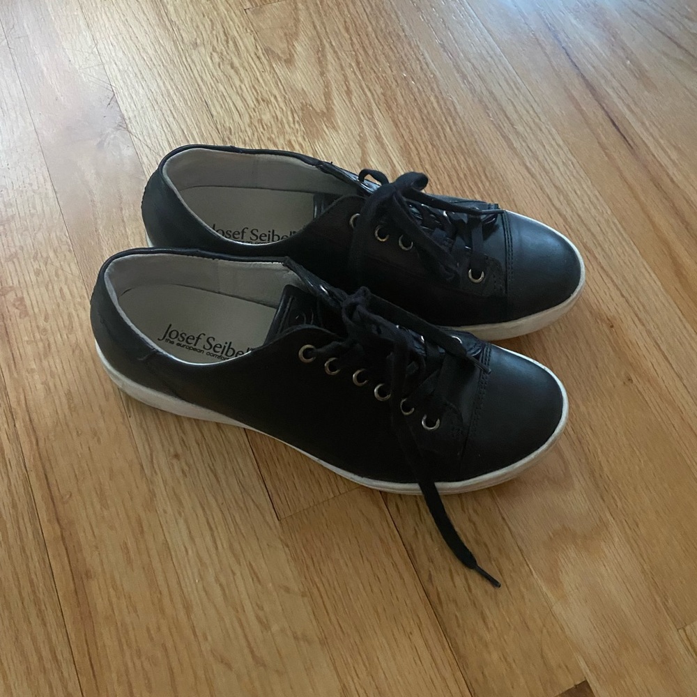 Lightly Worn Black Leather Sneakers